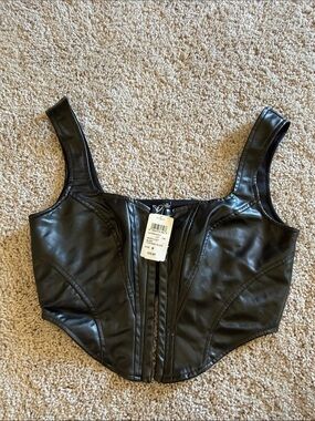 Boohoo Black Faux Leather Crop Corset Top
